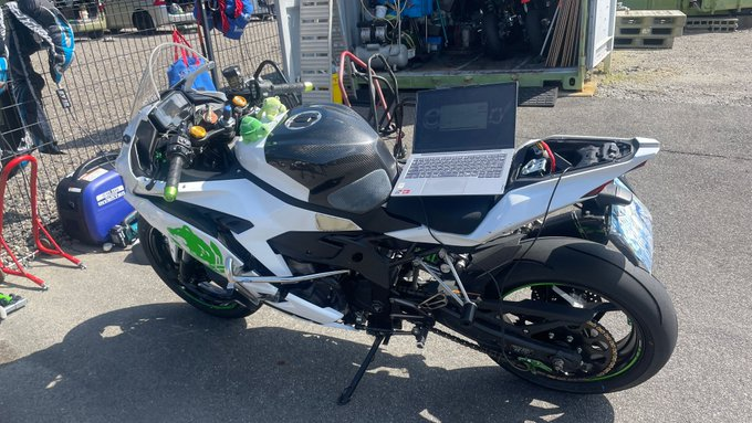 A laptop connected to a ZX-4R for ECU setup